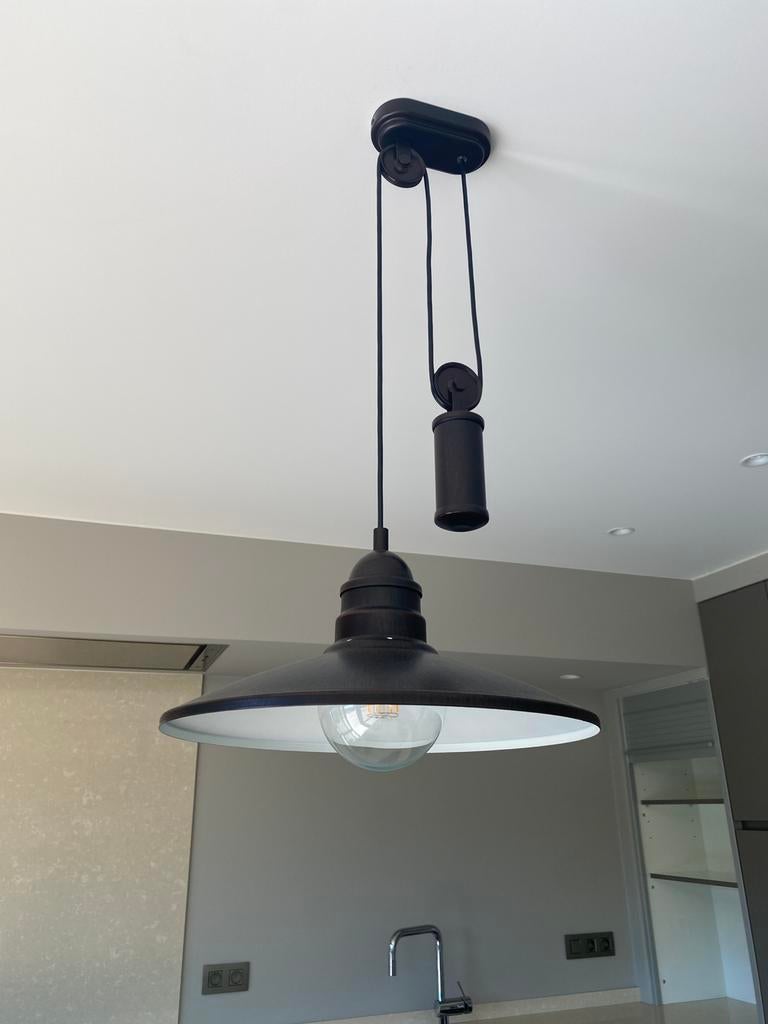 Hanglamp met katrol – zwart metaal – verstelbaar, Enlèvement, Comme neuf, Métal