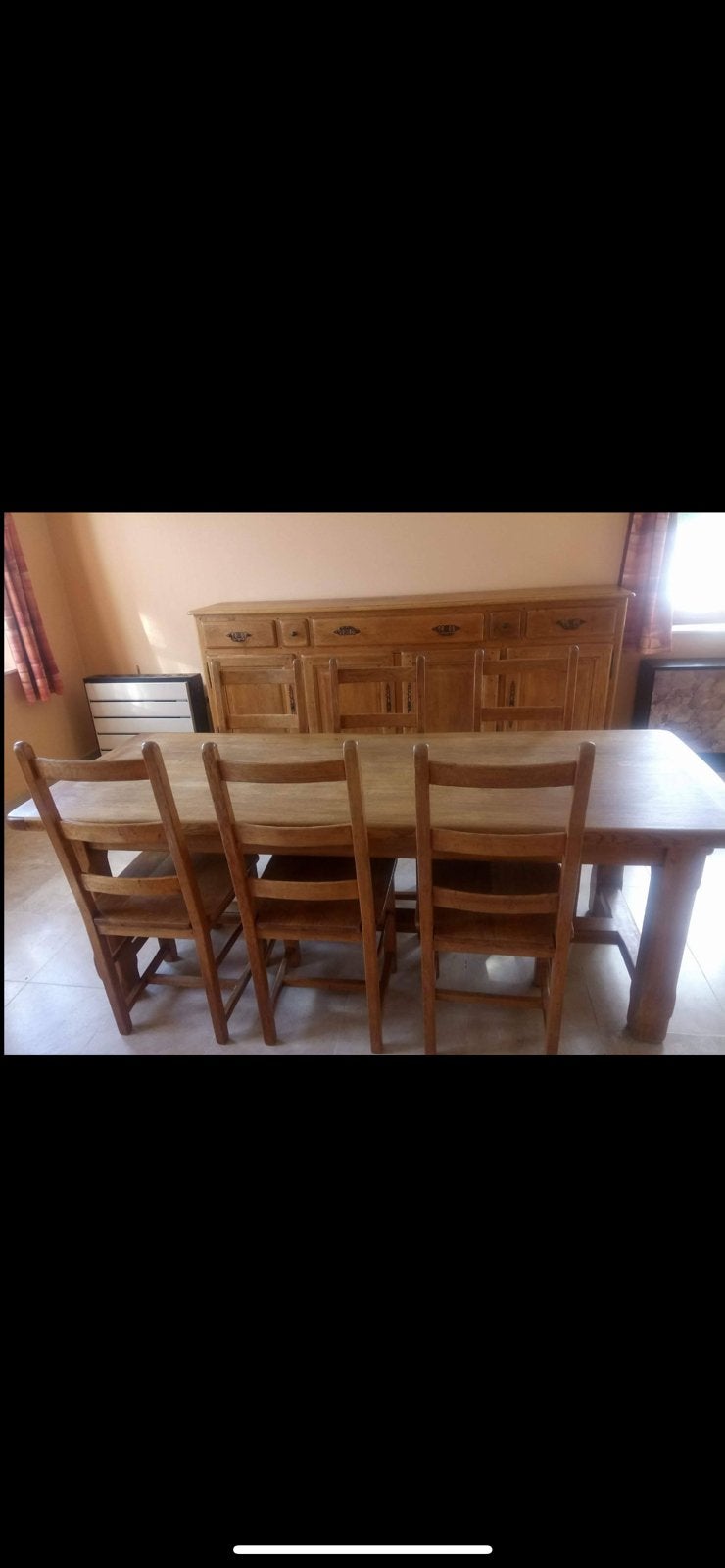 Salle à manger chêne massif : buffet, table, 6 chaise, Maison & Meubles, Enlèvement, Utilisé, Chêne, Avec tiroir(s)