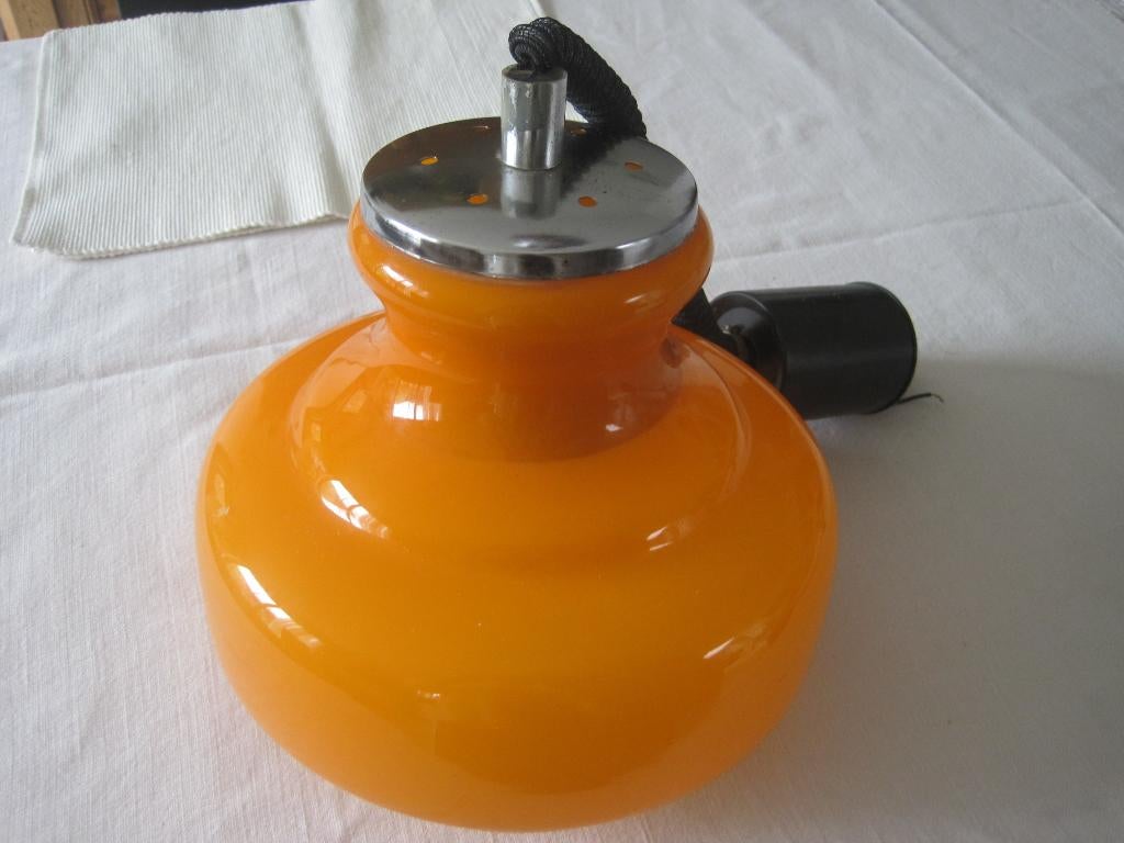 vintage Italiaanse design hanglamp Rolly oranje, Ophalen of Verzenden, Gebruikt, Glas, Minder dan 50 cm