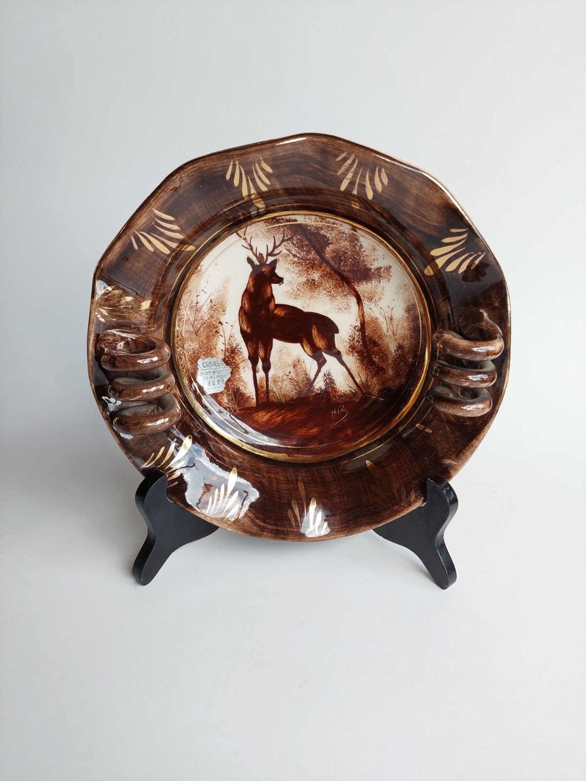 Vintage wandbord met hert - Hubert Bequet, Ophalen