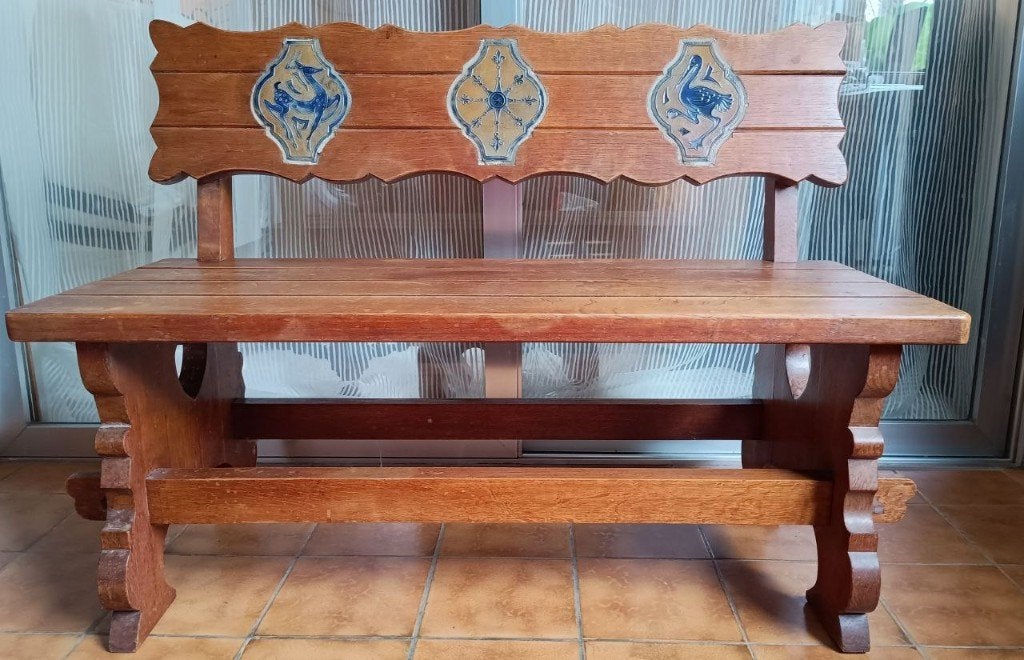 Halbank hout met keramische tegels (106 cm), Antiek en Kunst, Ophalen