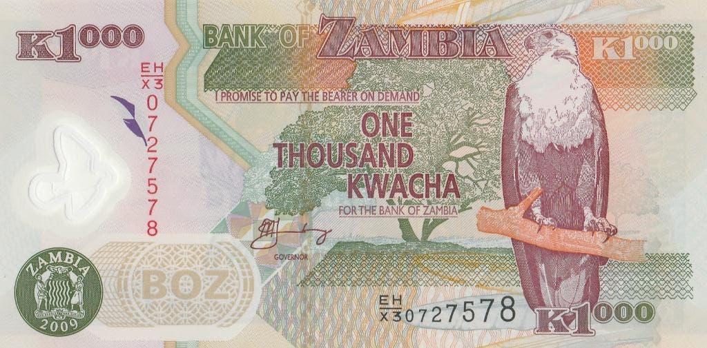 BANQUE DE ZAMBIE 2009 1000 KWACHA, Enlèvement, Zambie, Billets en vrac