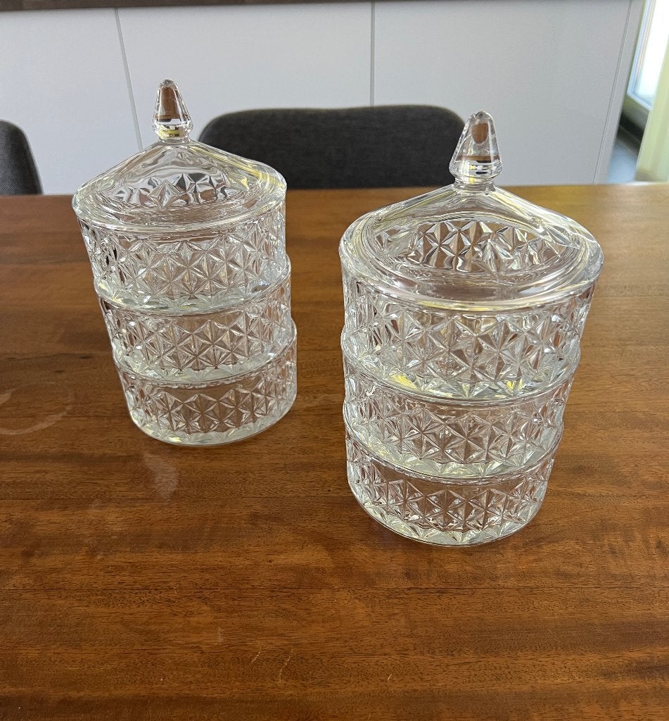 2x Glazen voorraadpot 3-laags met deksel, Voorraadpot, Ophalen, Zo goed als nieuw, Glas
