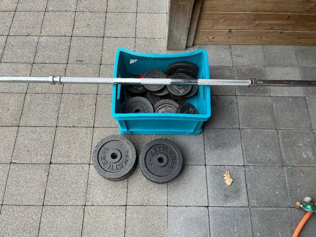 Fitness baar en gewichten, Ophalen, Zo goed als nieuw, Armen, Halterset