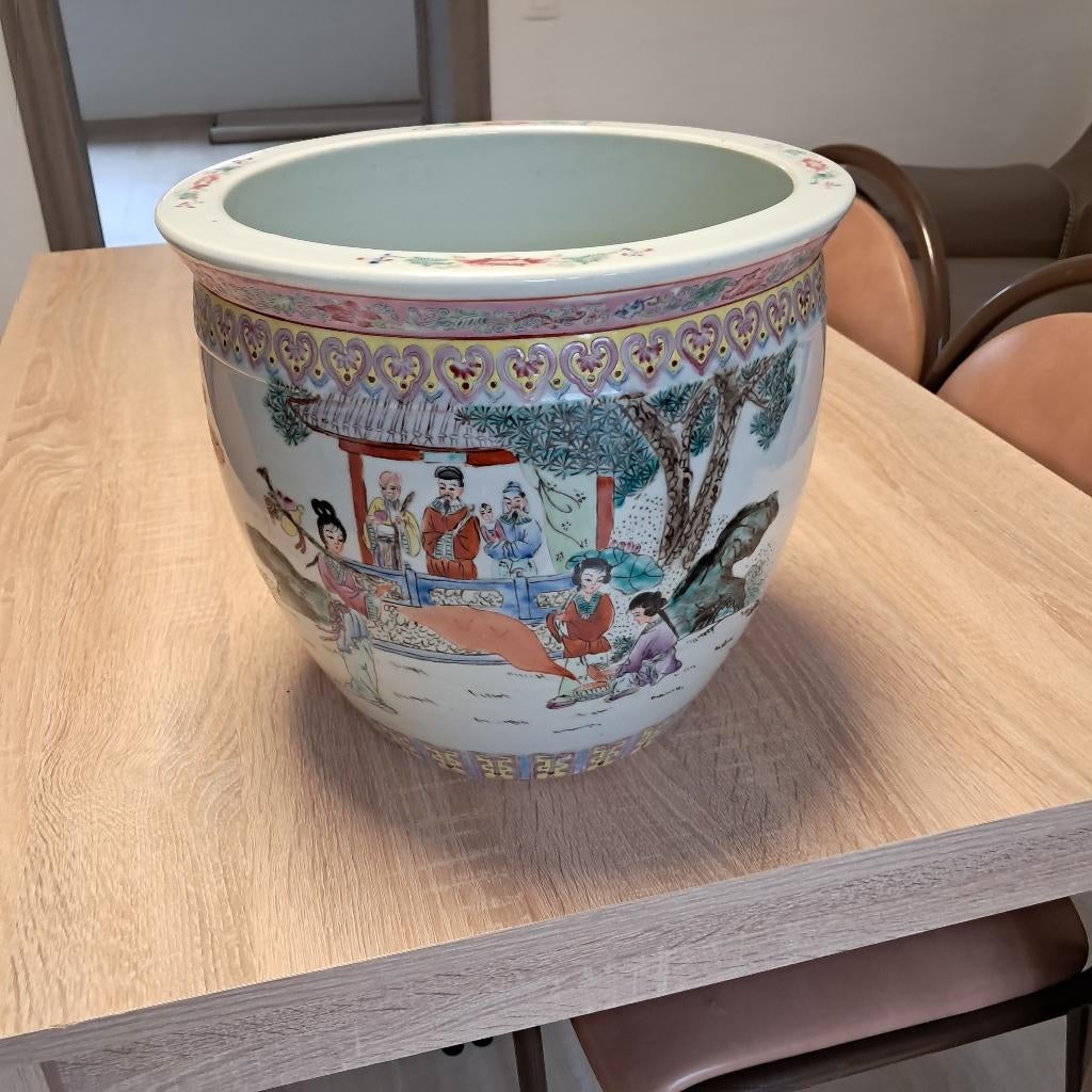 cache-pot met Chinese tekeningen, Gebruikt, Rond, Binnen, Minder dan 40 cm