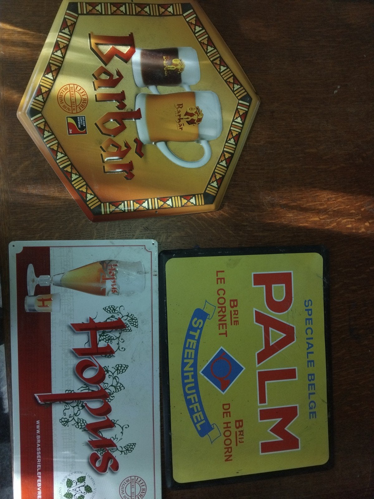 Set van 3 Originele Metalen Bierborden (Hopus, Barbãr, Palm), Verzamelen, Ophalen, Palm
