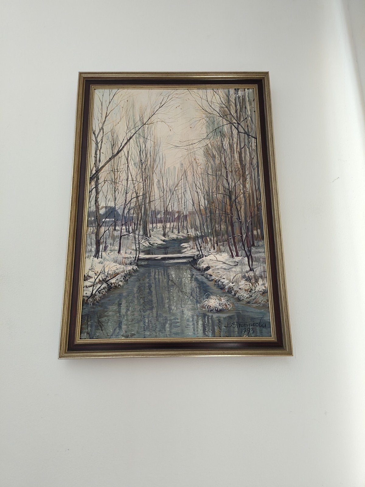 🖼️ Tableau Hiver - Huile B. Pustomasova (1993), Antiquités & Art, Peinture à l'huile, Paysage, Enlèvement, Encadré