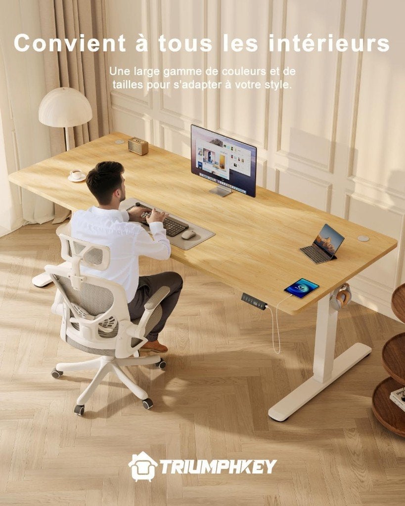 Bureau Assis Debout + Fauteuil Gaming Coussin Massant, Maison & Meubles, 160 cm, Autres types, Enlèvement ou Envoi, Métal