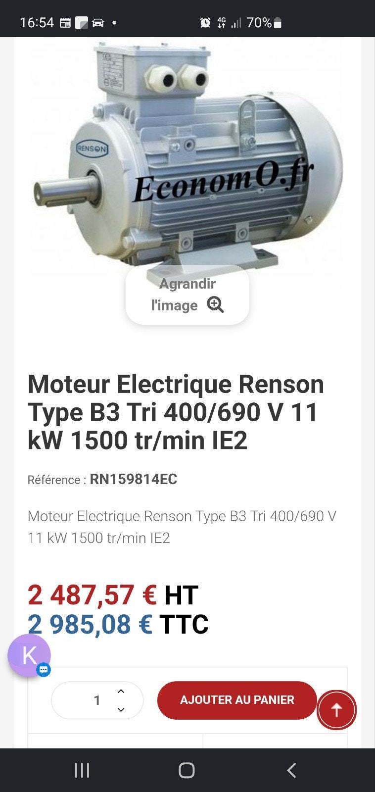 moteur triphasé neuf 11kw, Enlèvement
