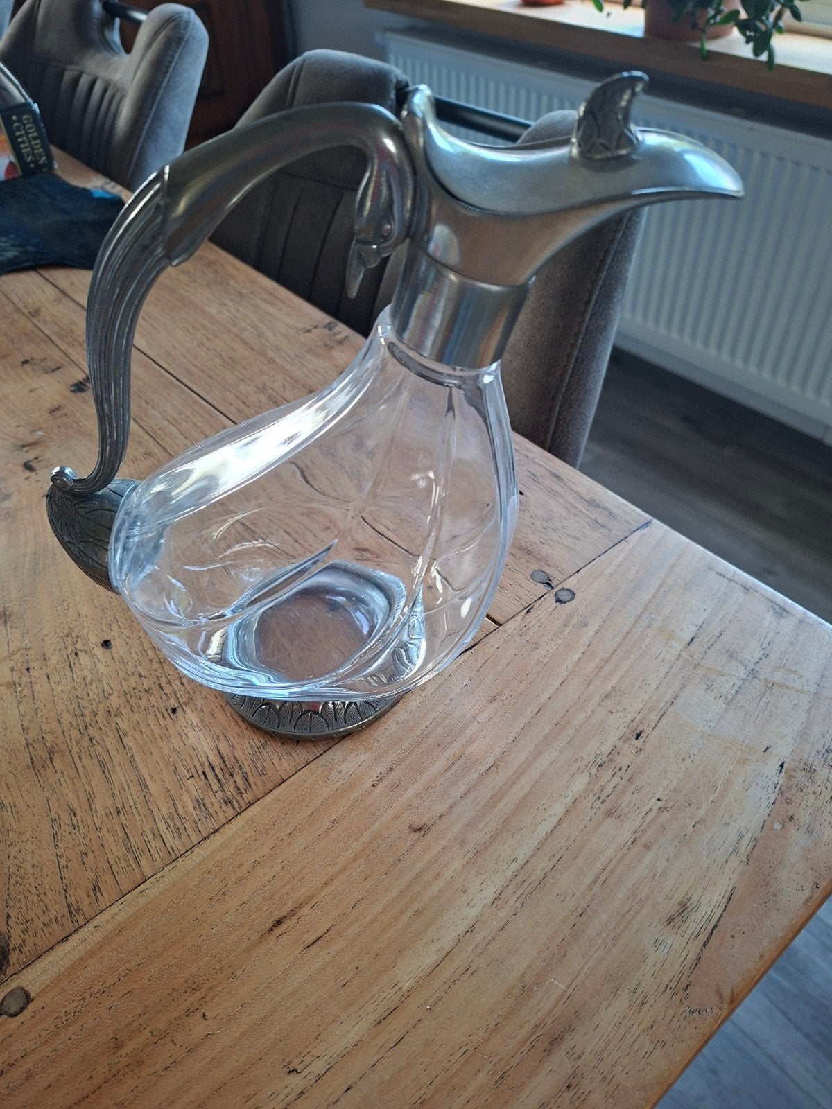 Set van 2 Antieke Glazen Karaffen met Tin montuur, Ophalen of Verzenden, Handgemaakt