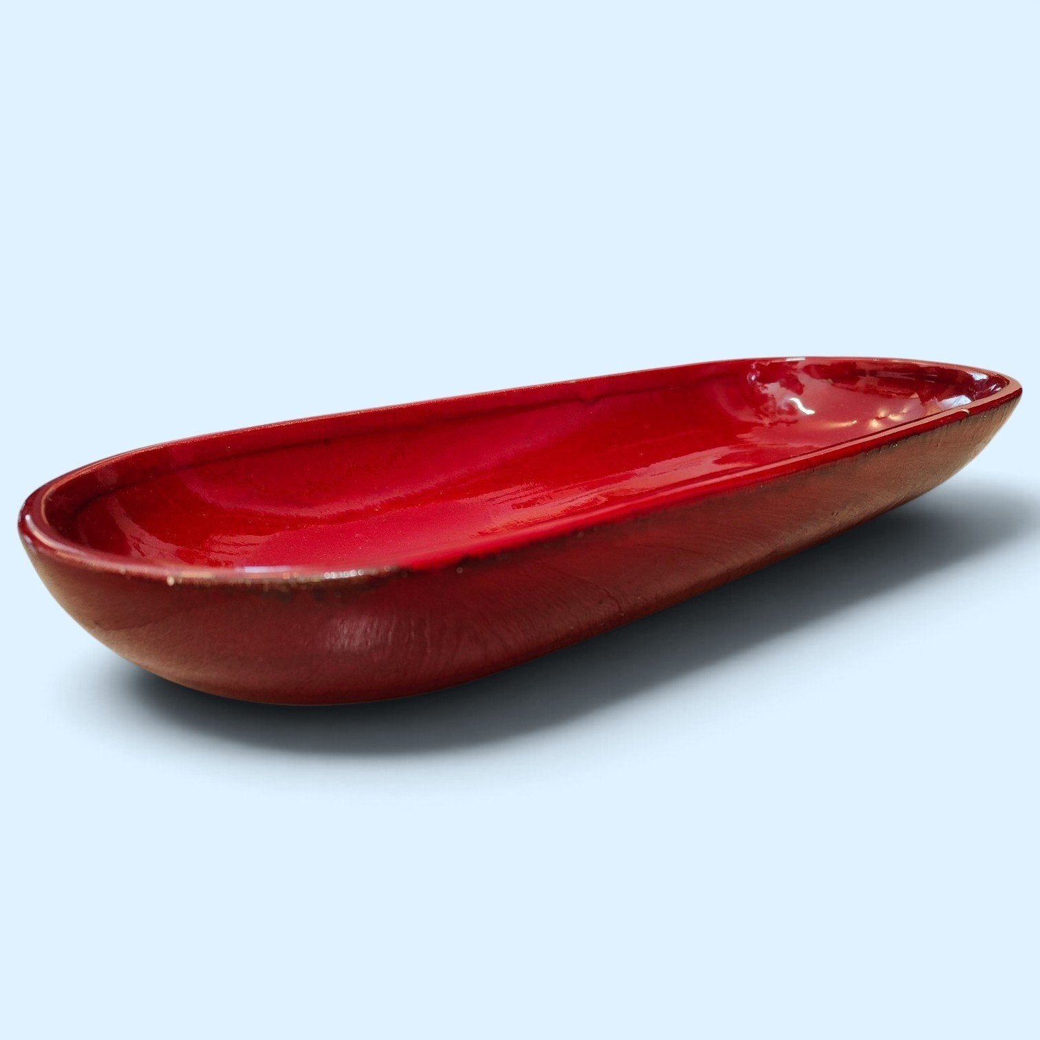 🪴 Rode langwerpige keramische bloempot / schaal 45 cm, Ophalen, 40 cm of meer, Zo goed als nieuw, Minder dan 40 cm