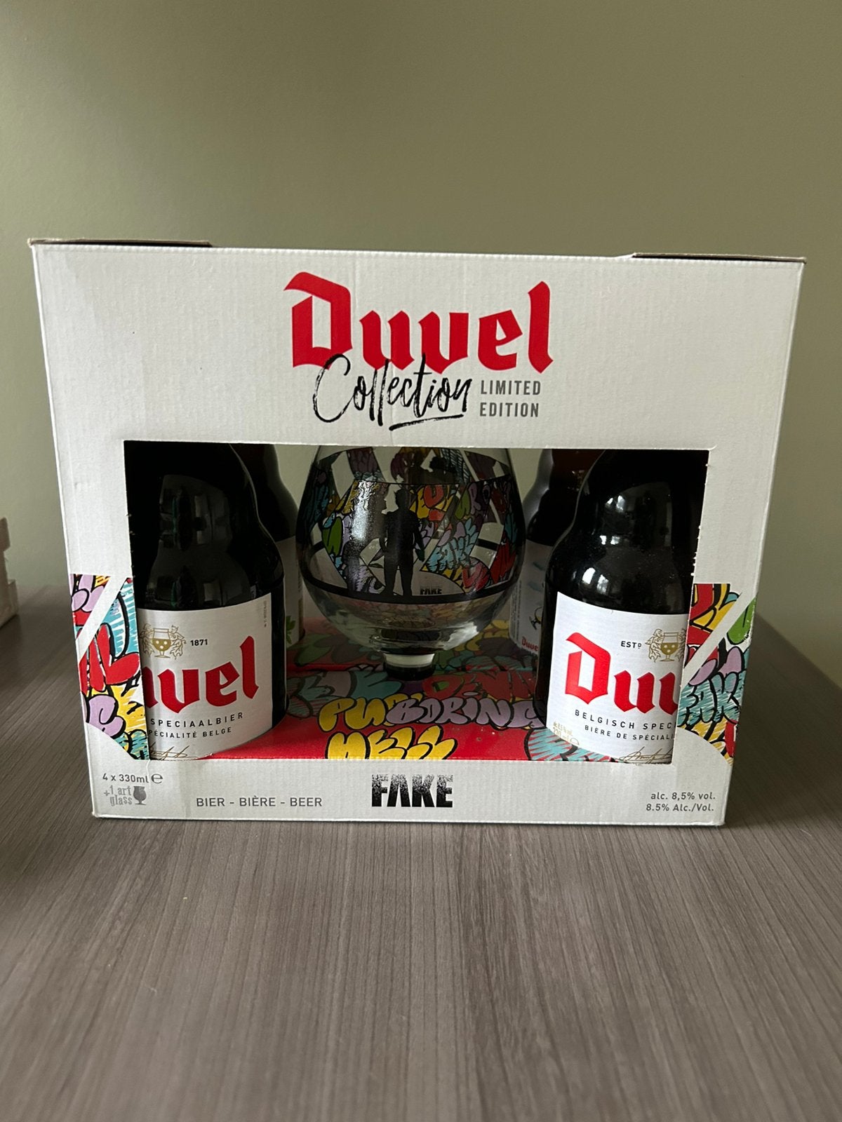 Duvel pakketje incl . Fake glas en 4 flesjes Duvel, Enlèvement, Neuf, Verre ou Verres, Duvel