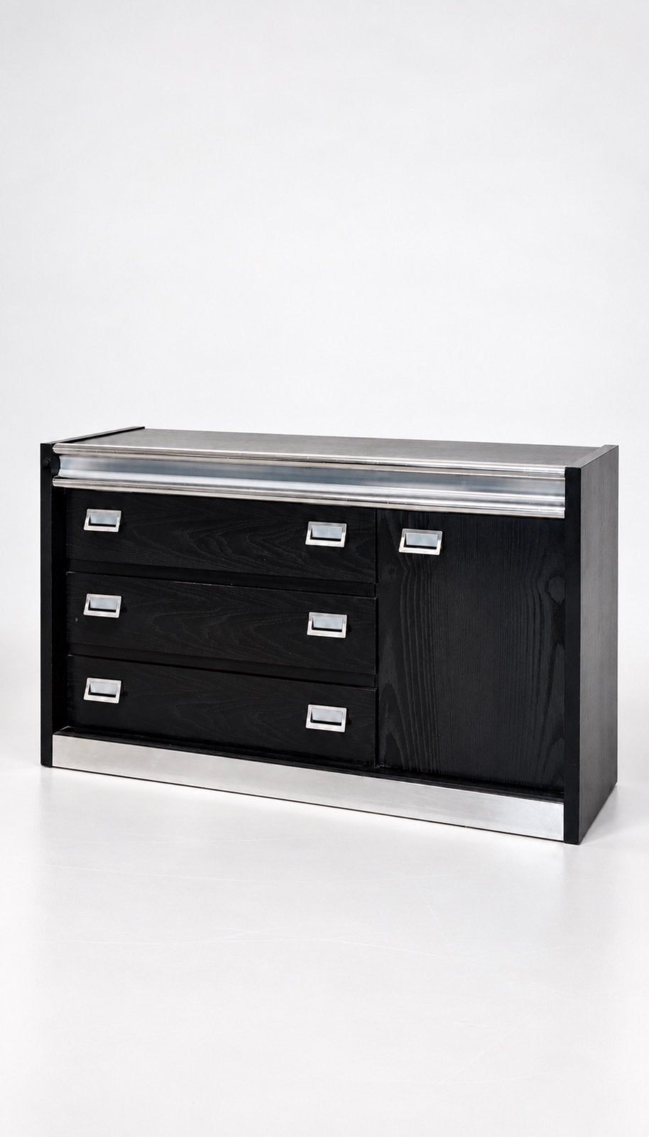 Enfilade vintage noire à trim chrome/aluminium, Enlèvement, Comme neuf