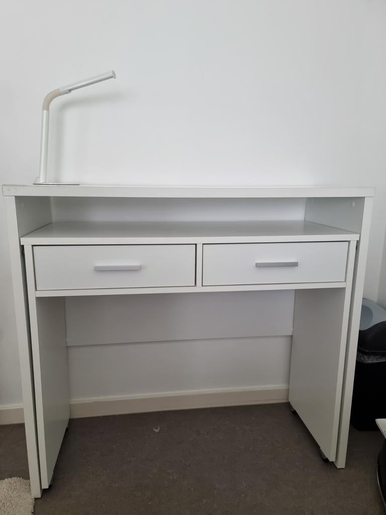 Wit uitschuifbare console/bureau met twee laden, Enlèvement, Comme neuf, 50 à 100 cm, Moins de 100 cm