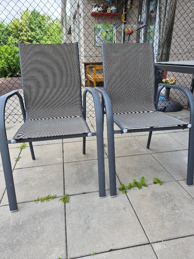 4 tuinstoelen, Ophalen, Gebruikt, Aluminium, Stapelbaar