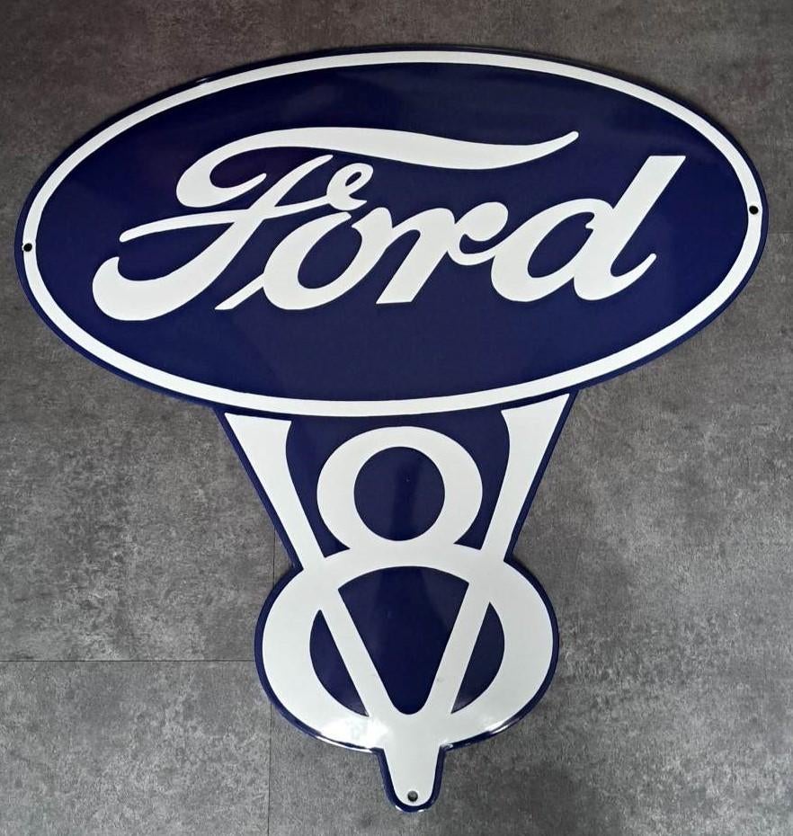Ford V8 emaillen garage showroom decoratie bord mancave USA, Verzamelen, Ophalen of Verzenden, Zo goed als nieuw, Reclamebord