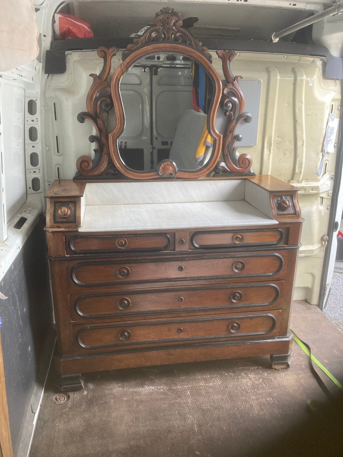 Antieke spiegelcommode met marmeren blad, Enlèvement, Utilisé