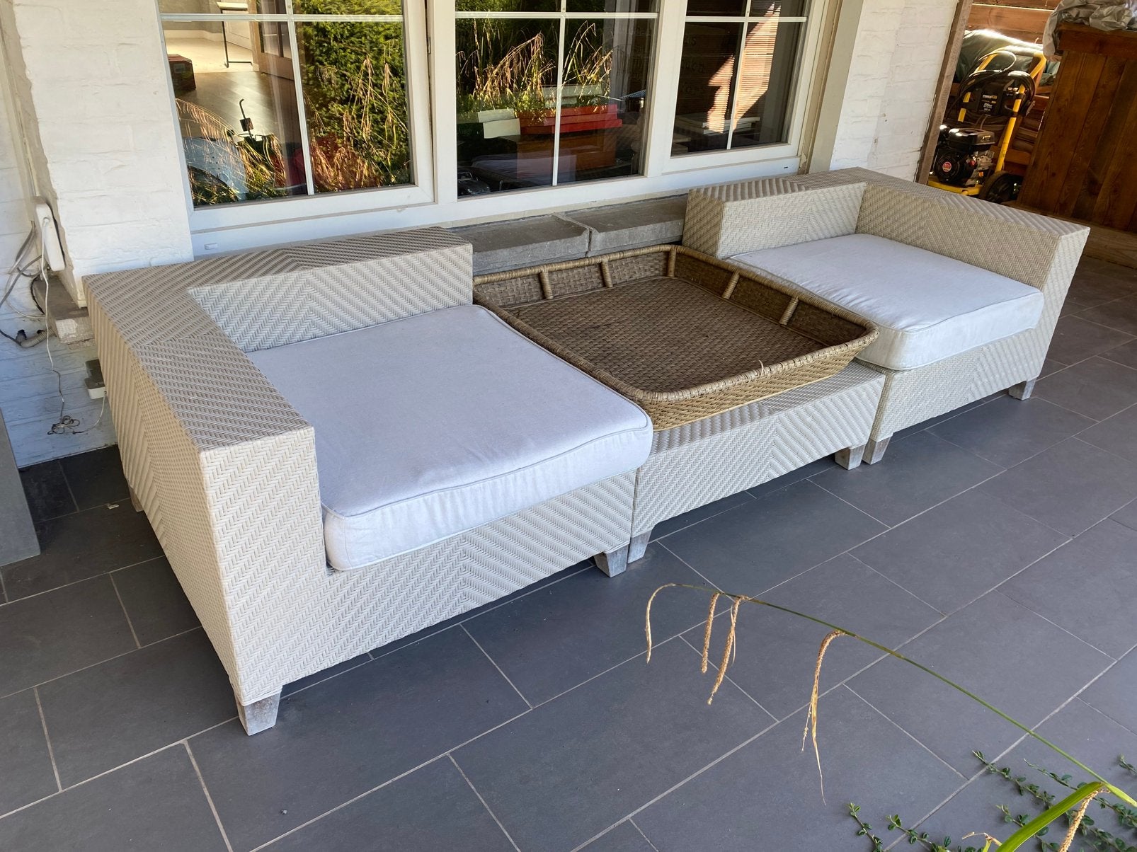 Modulaire Wicker Tuinset / Loungebank met Dienblad, Ophalen, Zo goed als nieuw, Wicker, Loungeset