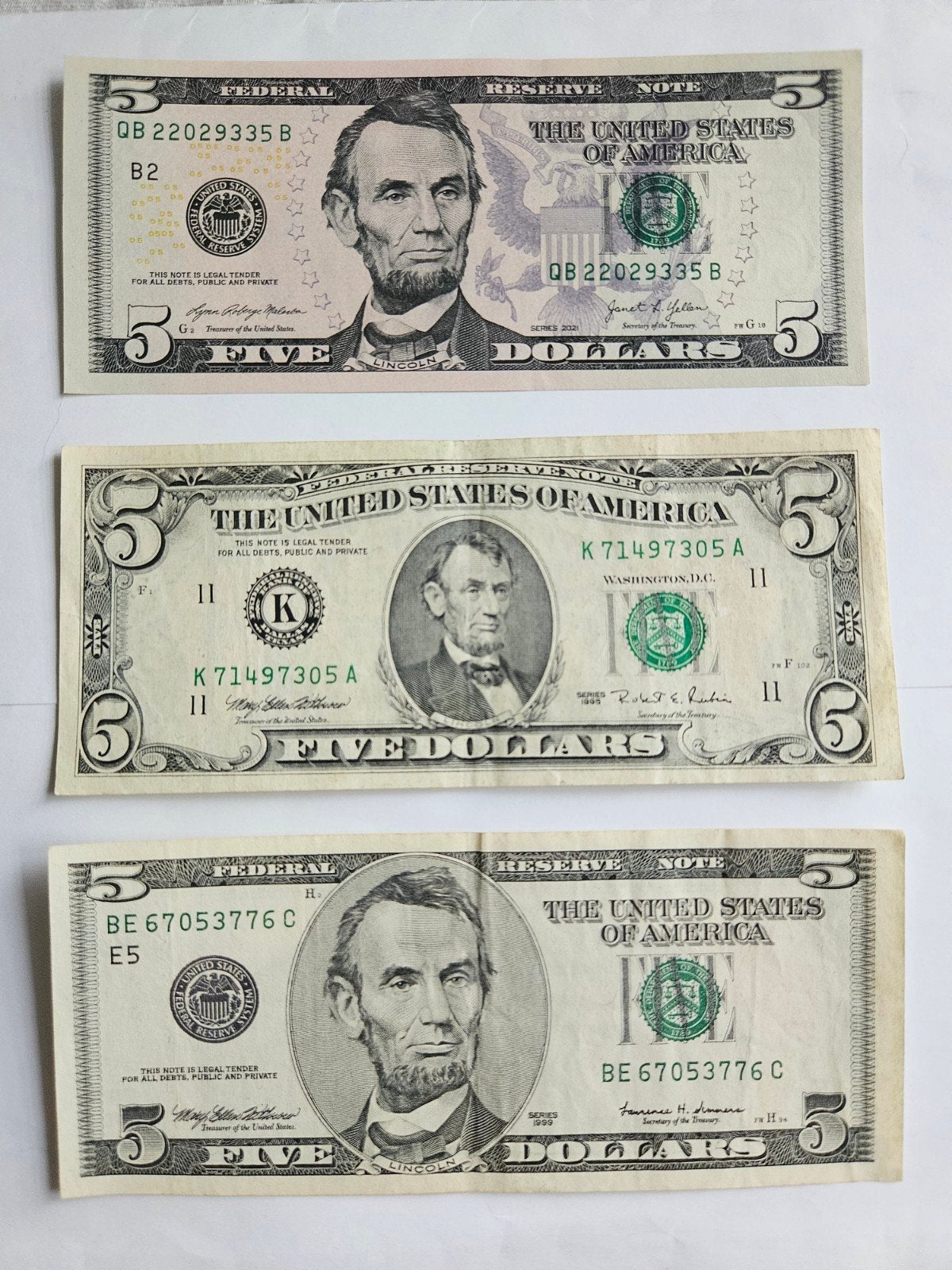 Lot de 3 x 5 dollars américains pour différentes années, Timbres & Monnaies, Billets de banque | Amérique, Enlèvement ou Envoi