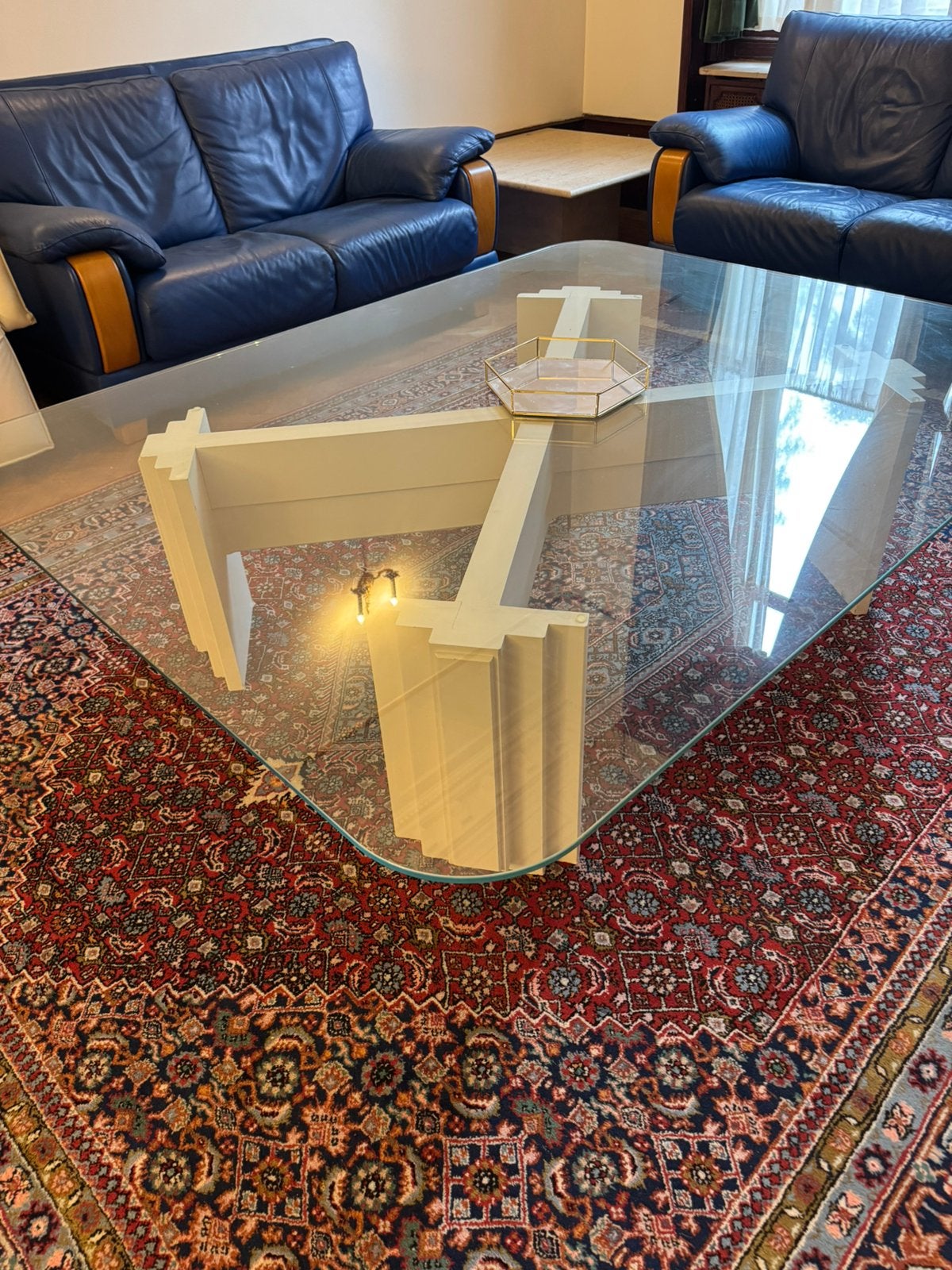 Grote lage glazen salontafel, Huis en Inrichting, Tafels | Salontafels, Ophalen, Gebruikt, 150 tot 200 cm, Vierkant