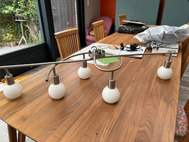 lustre Massive 5 boules, Maison & Meubles, Lampes | Lustres, Verre, Enlèvement, Utilisé, E14 (petit)