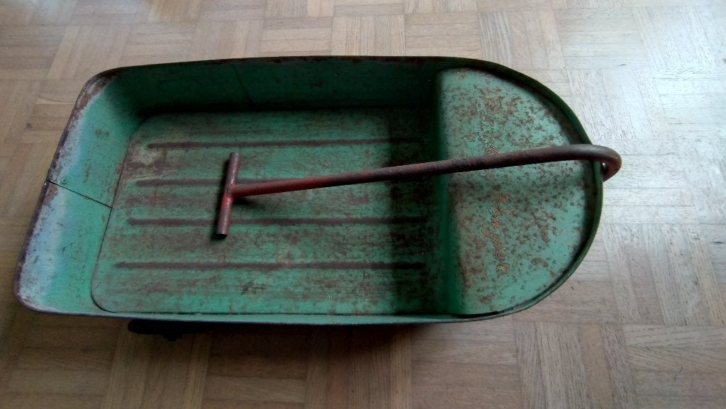 vintage metalen wagentje - speelgoed bolderkarretje, Antiek en Kunst, Ophalen