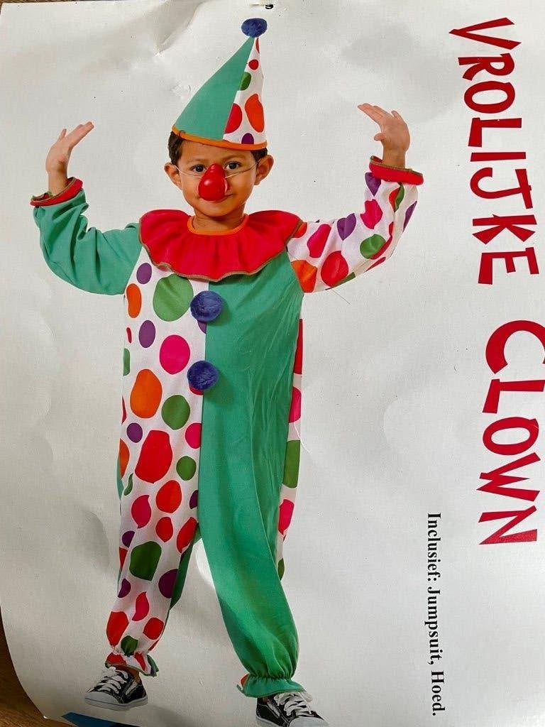 verkleedpak vrolijke clown maat 128, Kinderen en Baby's, Carnavalskleding en Verkleedspullen, Ophalen of Verzenden, Nieuw