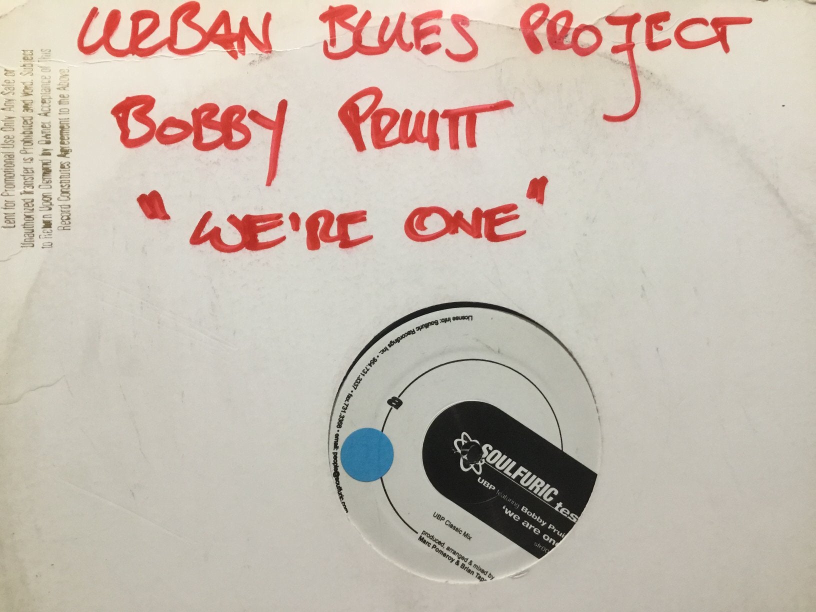 UBP feat. Bobby Pruitt. We Are One. 2x12” White Label, Cd's en Dvd's, Vinyl | Dance en House, Ophalen of Verzenden, Zo goed als nieuw