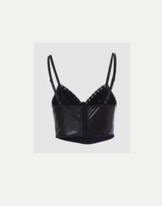Top licou punk sexy en cuir noir avec anneaux, Enlèvement ou Envoi, Noir, Body ou Corset