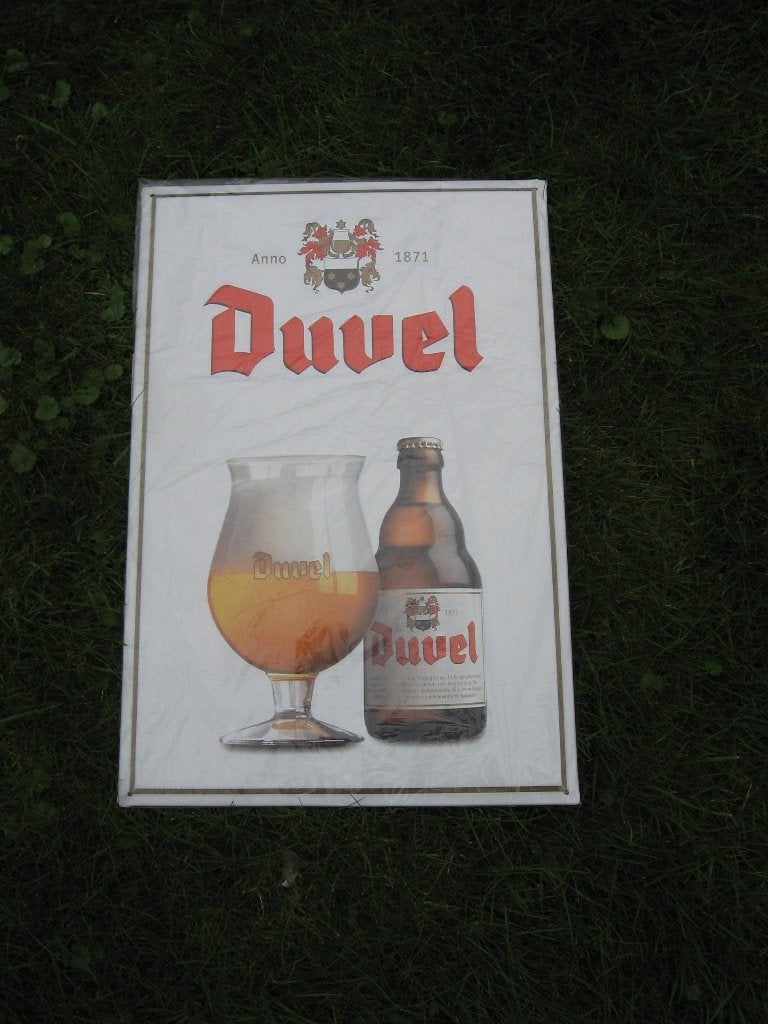Pancarte Duvel en métal clair, fond blanc, Enlèvement ou Envoi, Comme neuf, Panneau publicitaire