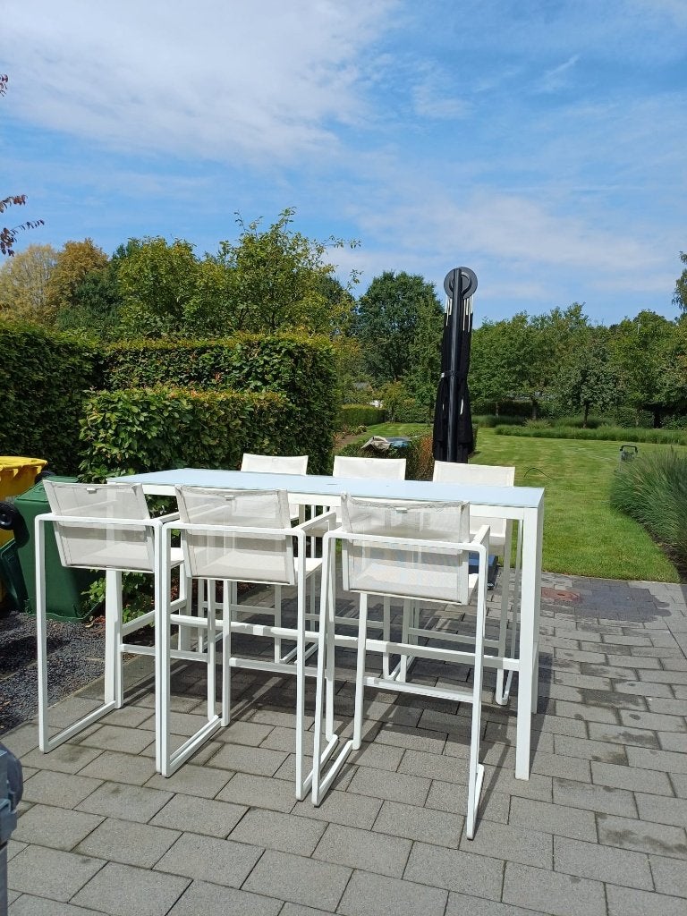 Bartafelset en parasol buiten - Royal Botania - Umbrosa, Tuin en Terras, Tuinsets en Loungesets, Ophalen, Overige materialen, 6 zitplaatsen