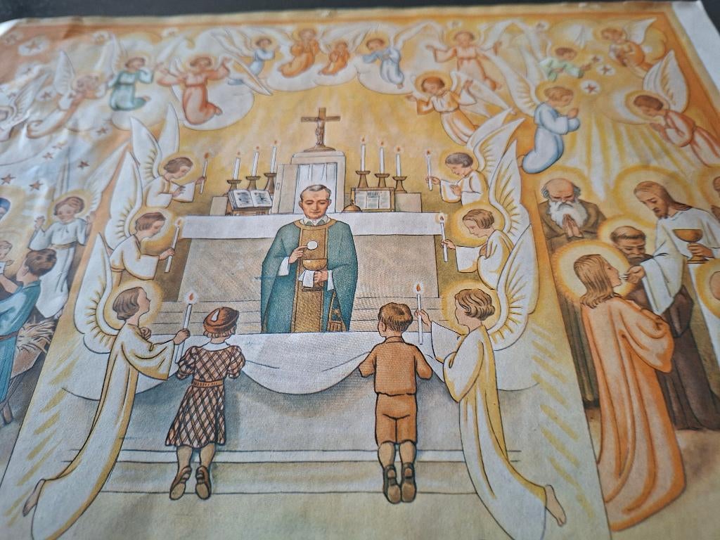 Religieuze prent  Communie 1959, Antiquités & Art, Antiquités | Objets religieux, Enlèvement ou Envoi