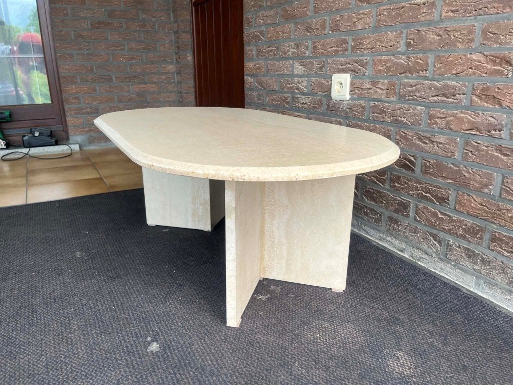 Table basse ovale en travertin 110x60x37, Maison & Meubles, Enlèvement ou Envoi