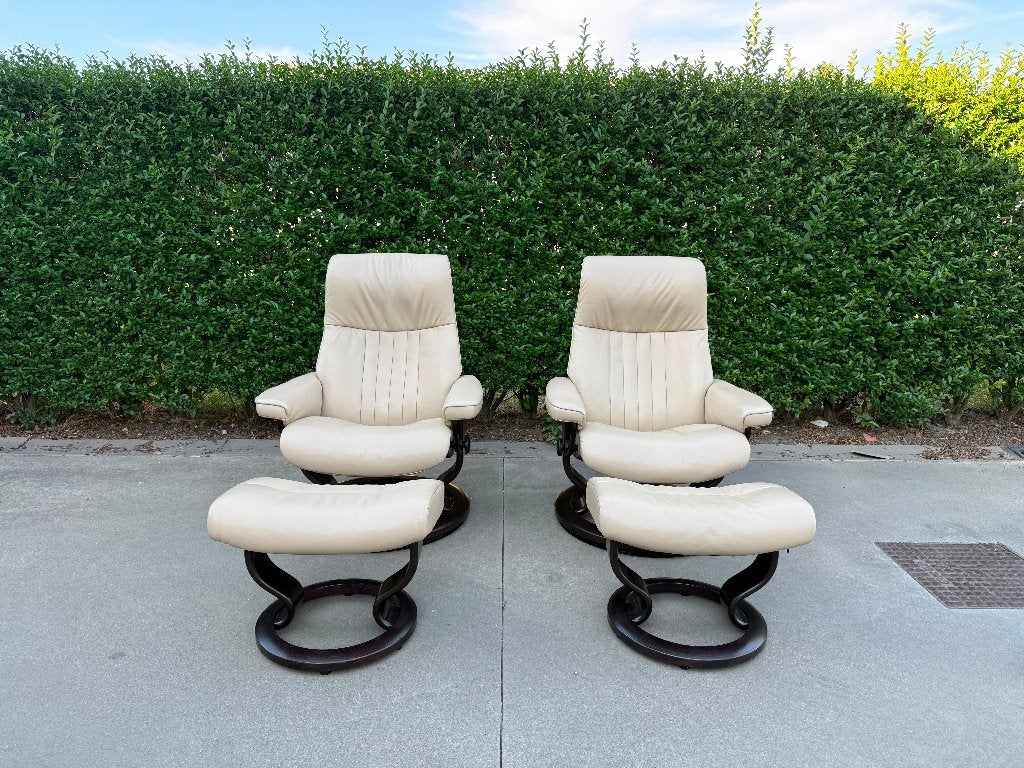 2x Stressless Crown Medium - crème leder, Vitra leolux italia durlet Knoll cor ligne roset Cassina jori, 75 tot 100 cm, Ophalen of Verzenden