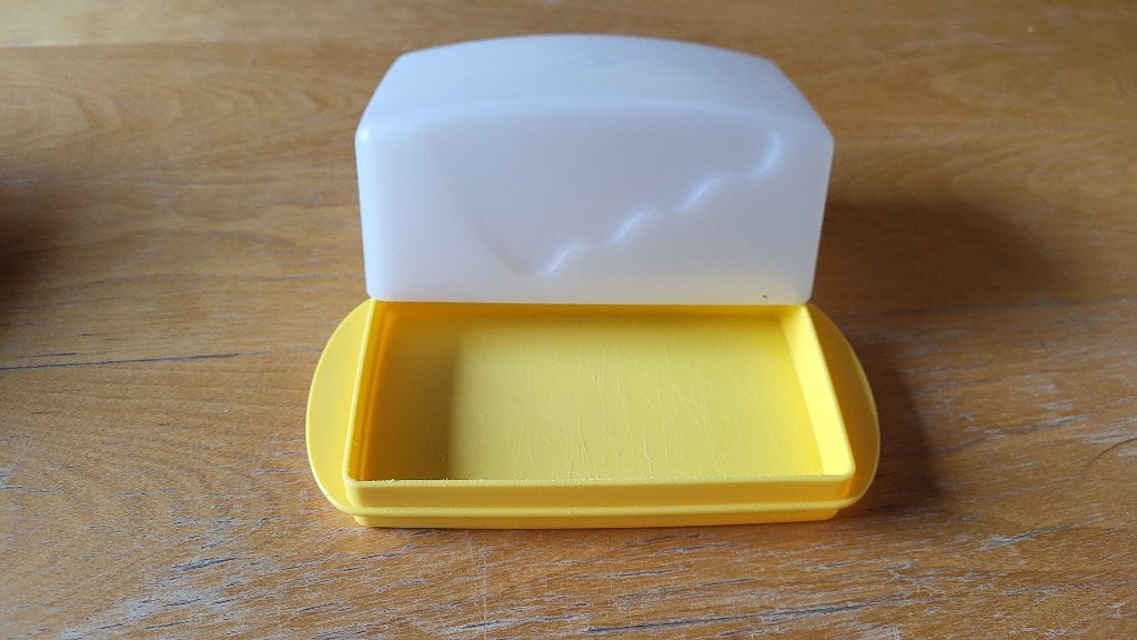 Tupperware botervlootje, Beurrier, Comme neuf, Hermétique, Jaune