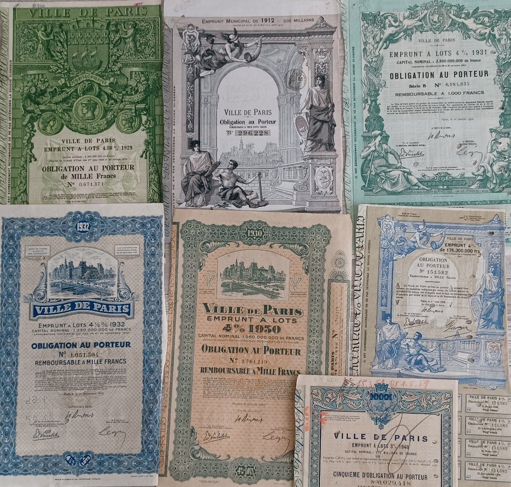 Ville de Paris - 7 obligations différentes 1913 - 1948, Timbres & Monnaies, Envoi, Obligation ou Prêt