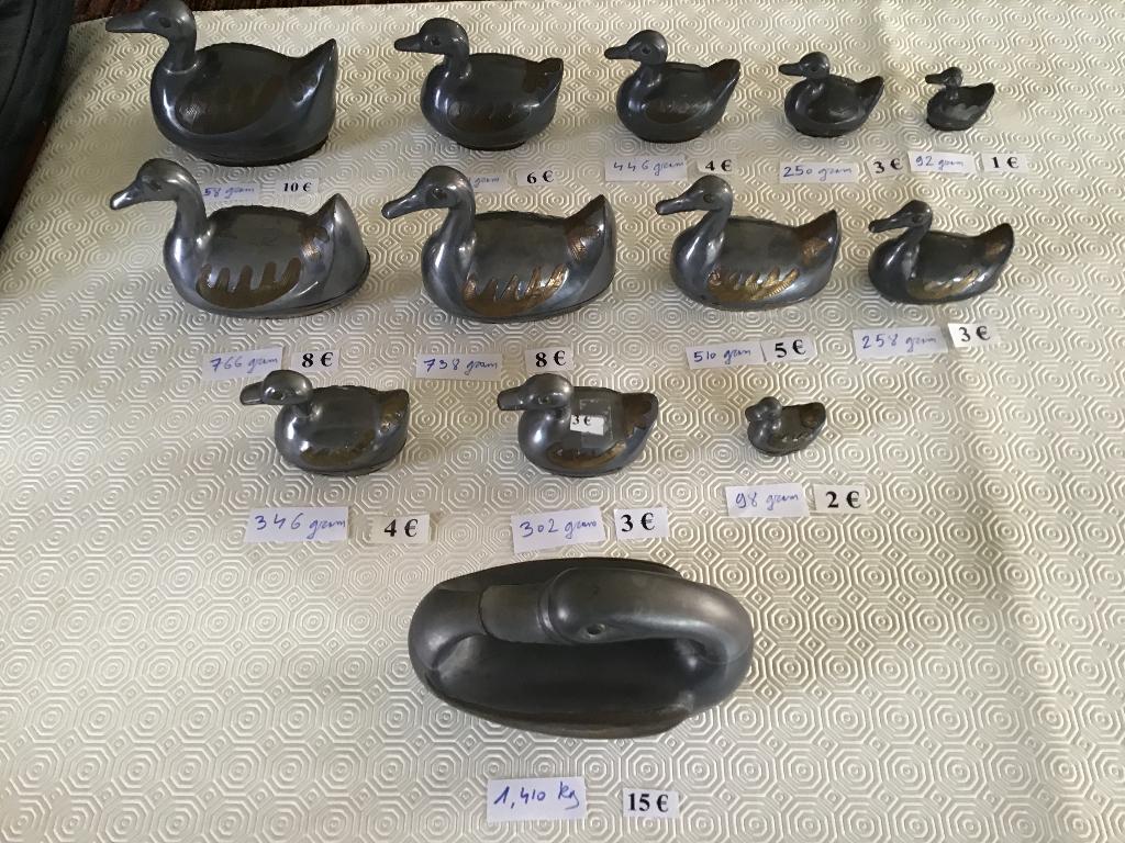 4 verschillende sets eenden beelden in tin of lood, Ophalen of Verzenden