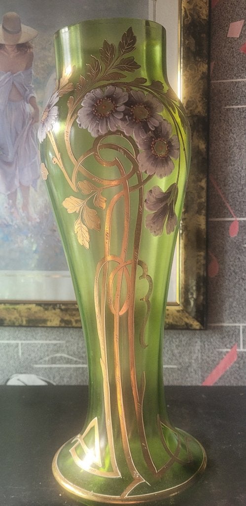 Vase Art Nouveau  Verre Émaillé & Doré  Harrach / Bohême, Enlèvement