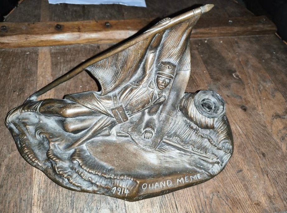 Encrier en bronze scène militaire, Antiquités & Art, Enlèvement ou Envoi, Bronze
