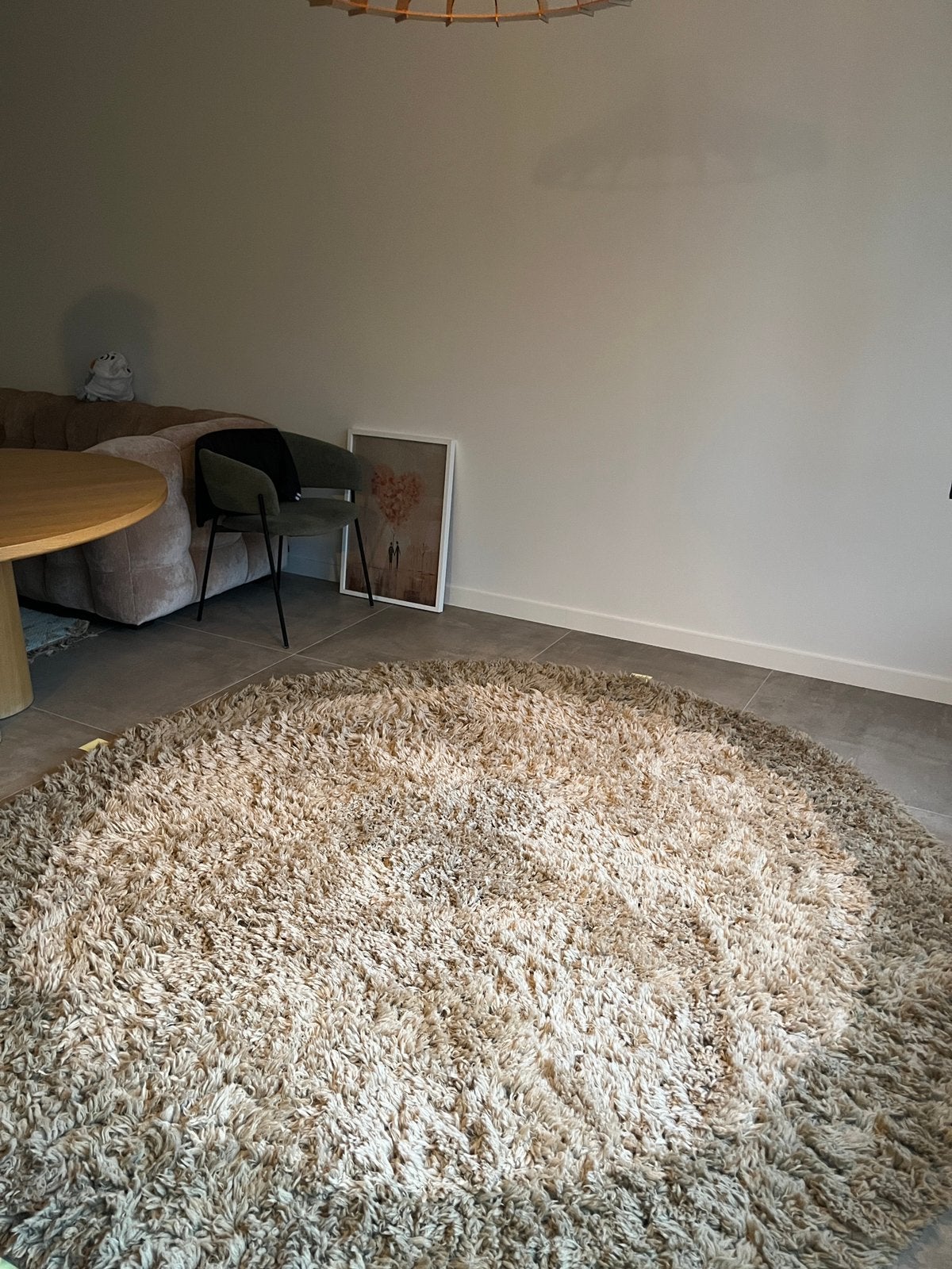 Mooi rond hoogpolig tapijt zo goed als nieuw, Comme neuf, Enlèvement, Tapis, Vert