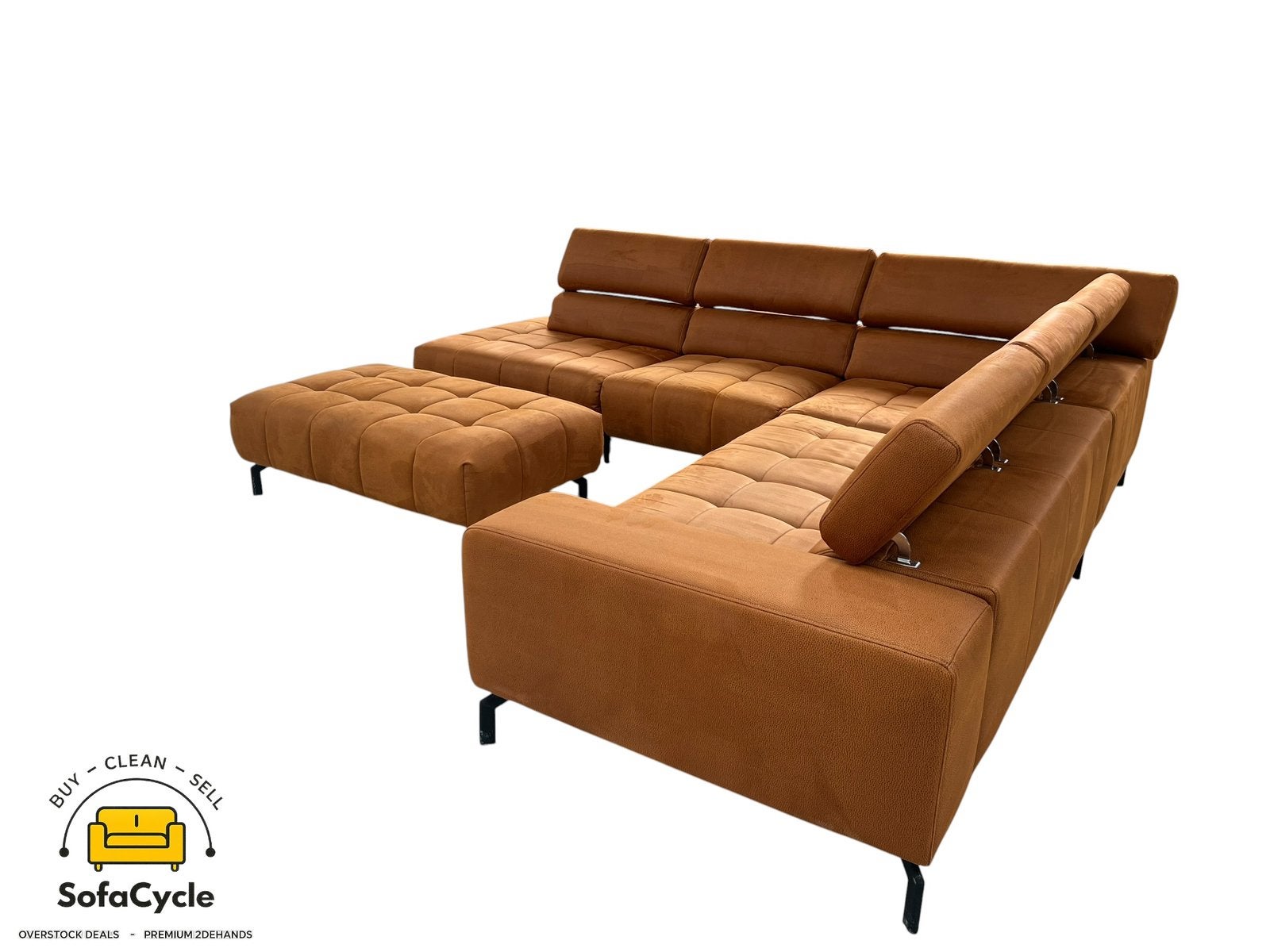 Chaise d'angle  cognac avec pouf - Livraison à domicile, Enlèvement ou Envoi, Comme neuf, SofaCycle, Info@sofacycle.be