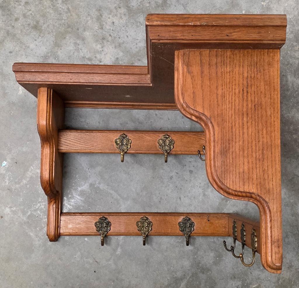 Bois rare (chêne ?) porte-manteau d'angle avec 10 crochets, Maison & Meubles, Accessoires pour la Maison | Portemanteaux, Enlèvement