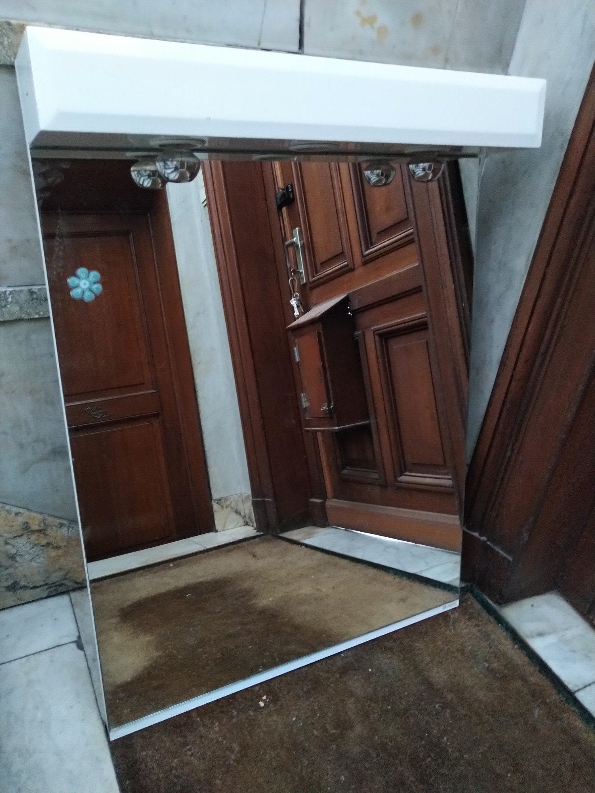 Grand miroir de salle de bain avec 3 ampoules, Enlèvement, Utilisé