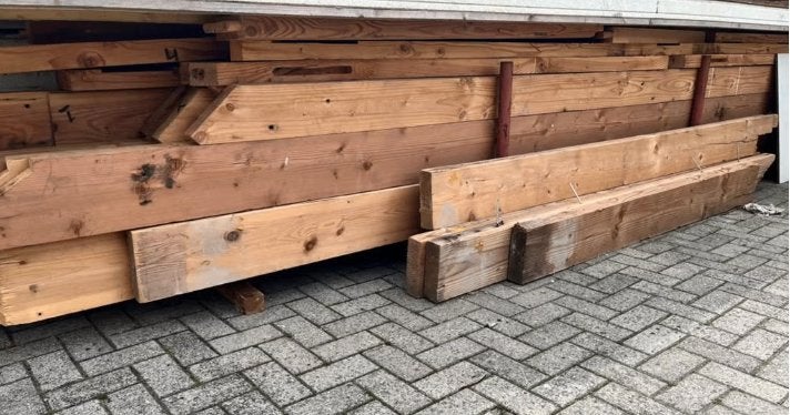 Grene gordingen dakbalken planken, Doe-het-zelf en Bouw, Hout en Planken, Gebruikt, Plank, Grenen, 300 cm of meer, 25 tot 50 mm
