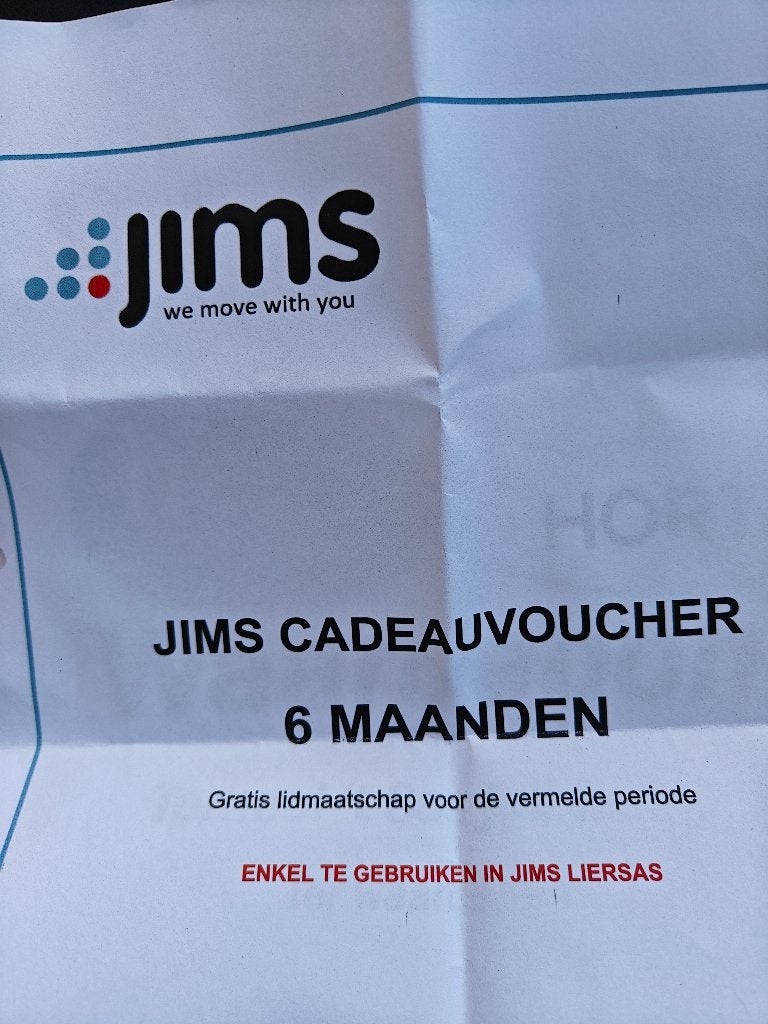 JIMS Fitness Voucher waarde € 240 (Sas Lier), Tickets en Kaartjes, Eén persoon, Cadeaubon, Overige typen