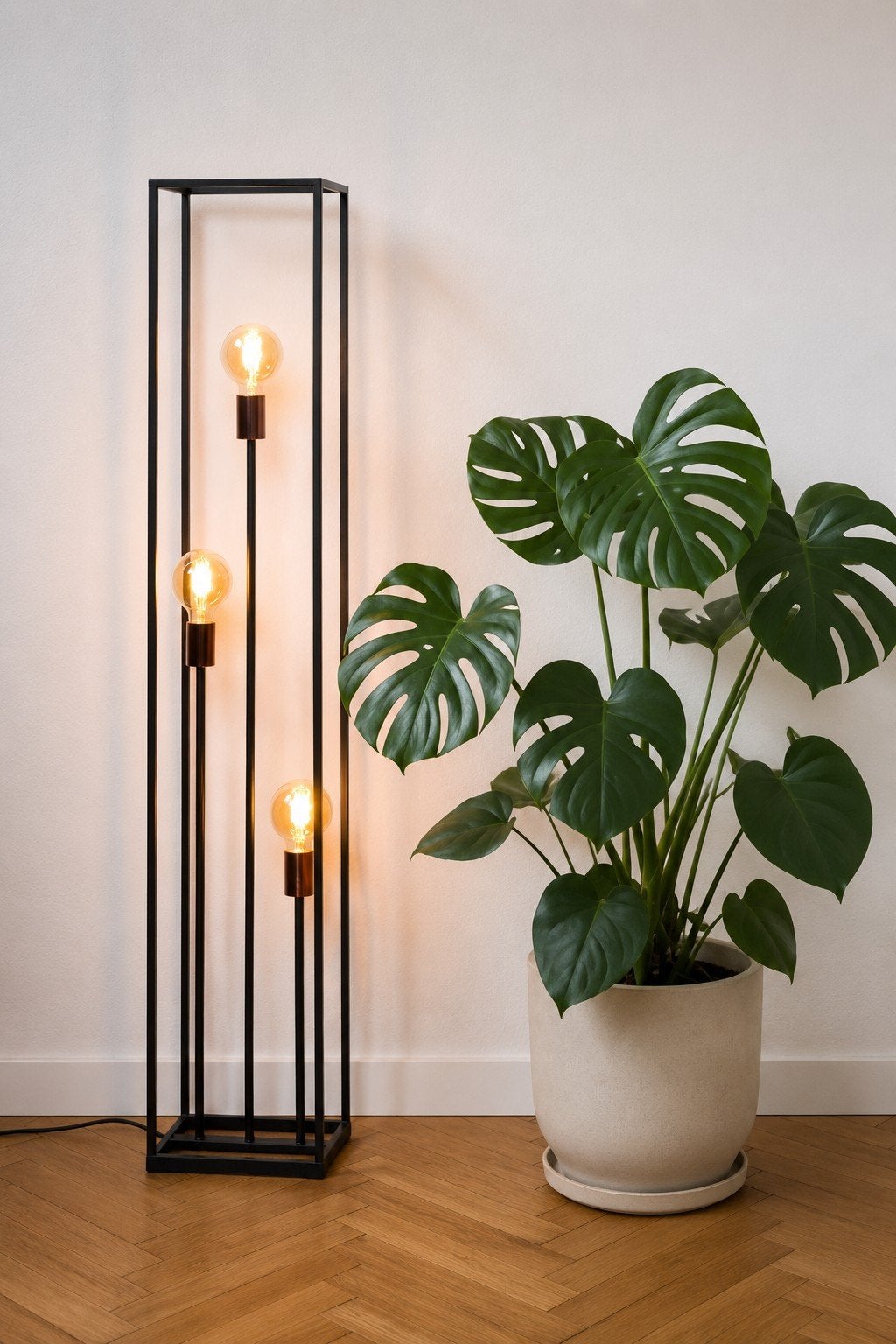 Industriële vloerlamp zwart metaal (inclusief 3 lampen), Ophalen, Metaal