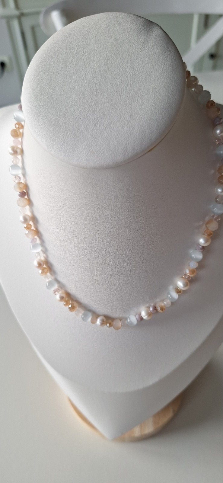 Ketting, Handtassen en Accessoires, Kettingen, Met kristal, Verzenden, Beige, Nieuw