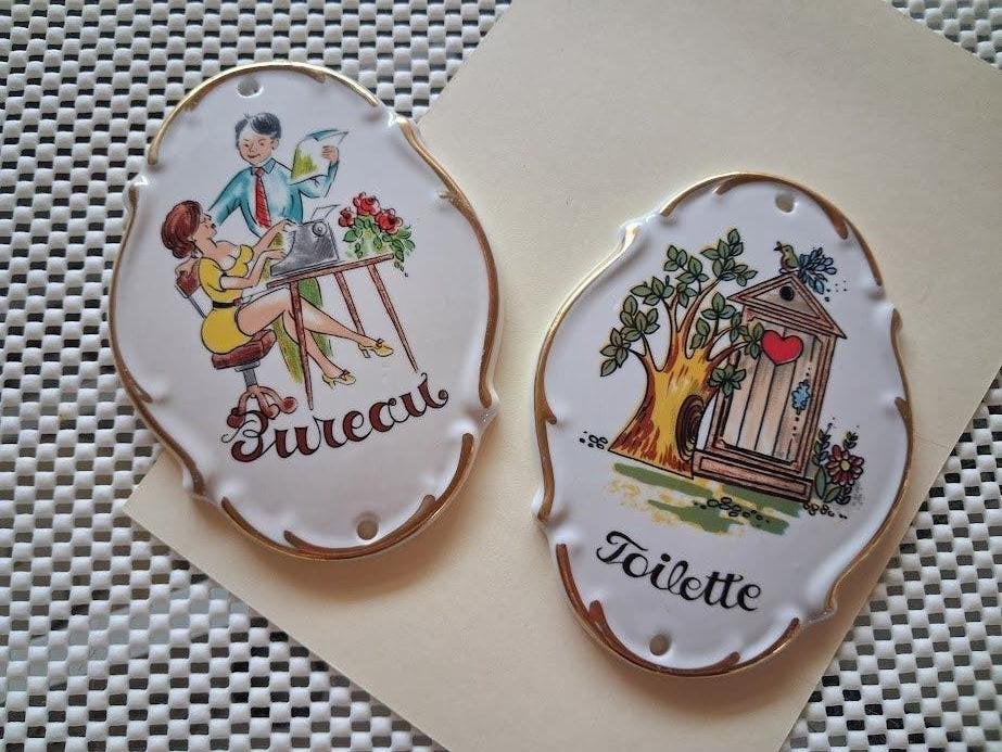 Porseleinen deurbordjes, Vintage, Ophalen of Verzenden, Zo goed als nieuw, Wit