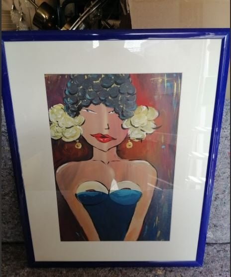 vintage POP ART portret ``druivenmeisje`` 1969, Antiquités & Art, Art | Peinture | Moderne, Enlèvement, Passe-partout, Peinture à l'huile