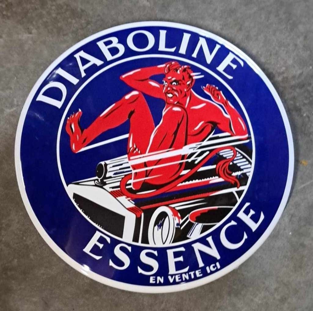 Diaboline essence zwaar emaillen reclame bord en veel andere, Collections, Enlèvement ou Envoi, Comme neuf, Panneau publicitaire